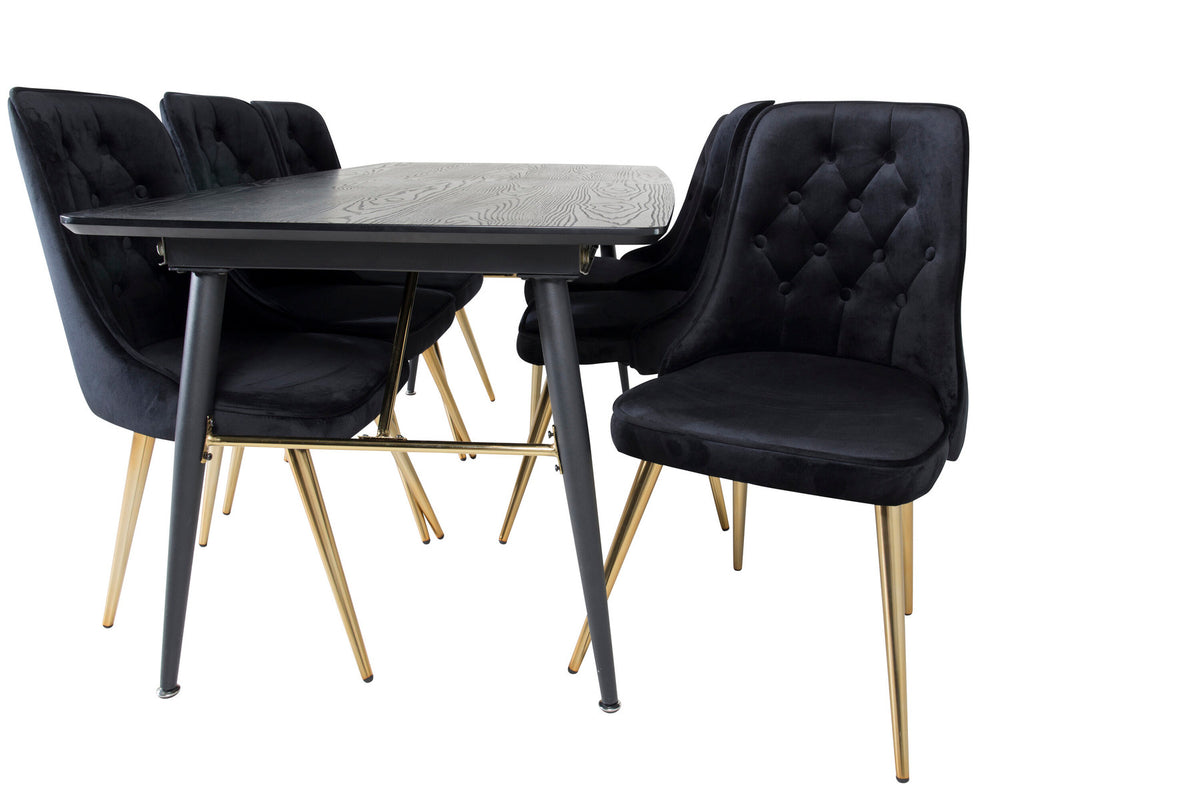 Gold Esszimmerset ausziehbar + Velvet Deluxe 180cm/6St. in Schwarz / Gold präsentiert im Onlineshop von KAQTU Design AG. Esszimmerset ist von Venture Home