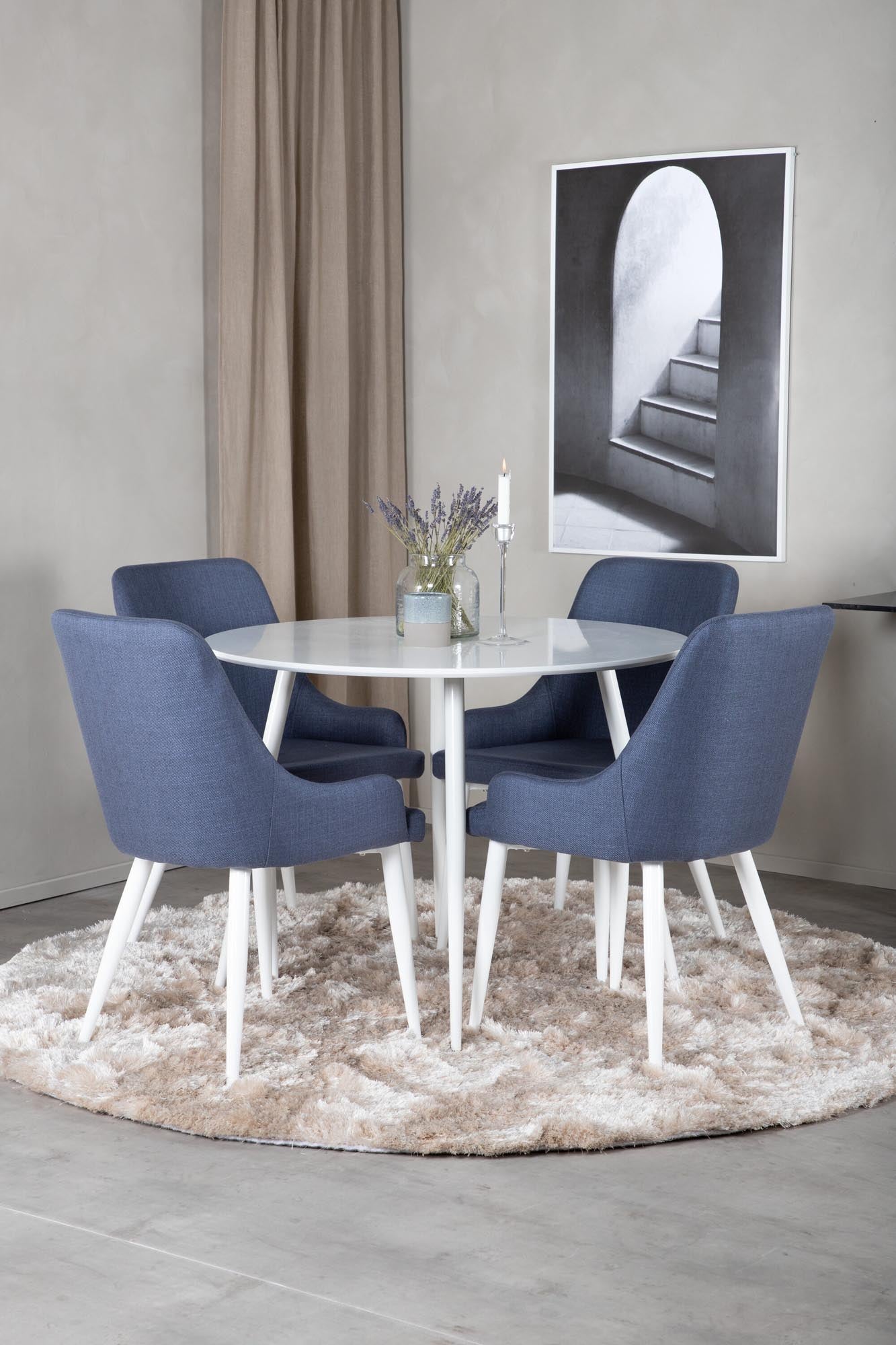 Plaza Esszimmerset ⌀100cm/4St. in Blau / Weiss präsentiert im Onlineshop von KAQTU Design AG. Esszimmerset ist von Venture Home