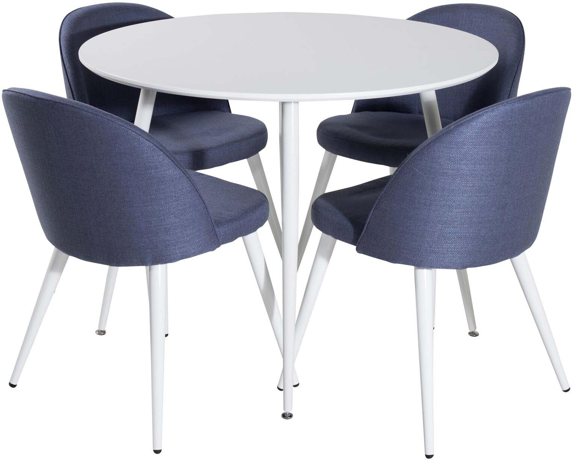 Plaza Esszimerset + Velvet ⌀100cm/4St. in Blau / Weiss präsentiert im Onlineshop von KAQTU Design AG. Esszimmerset ist von Venture Home