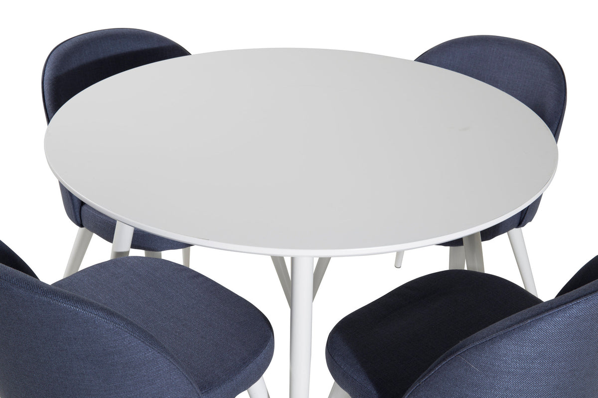 Plaza Esszimerset + Velvet ⌀100cm/4St. in Blau / Weiss präsentiert im Onlineshop von KAQTU Design AG. Esszimmerset ist von Venture Home