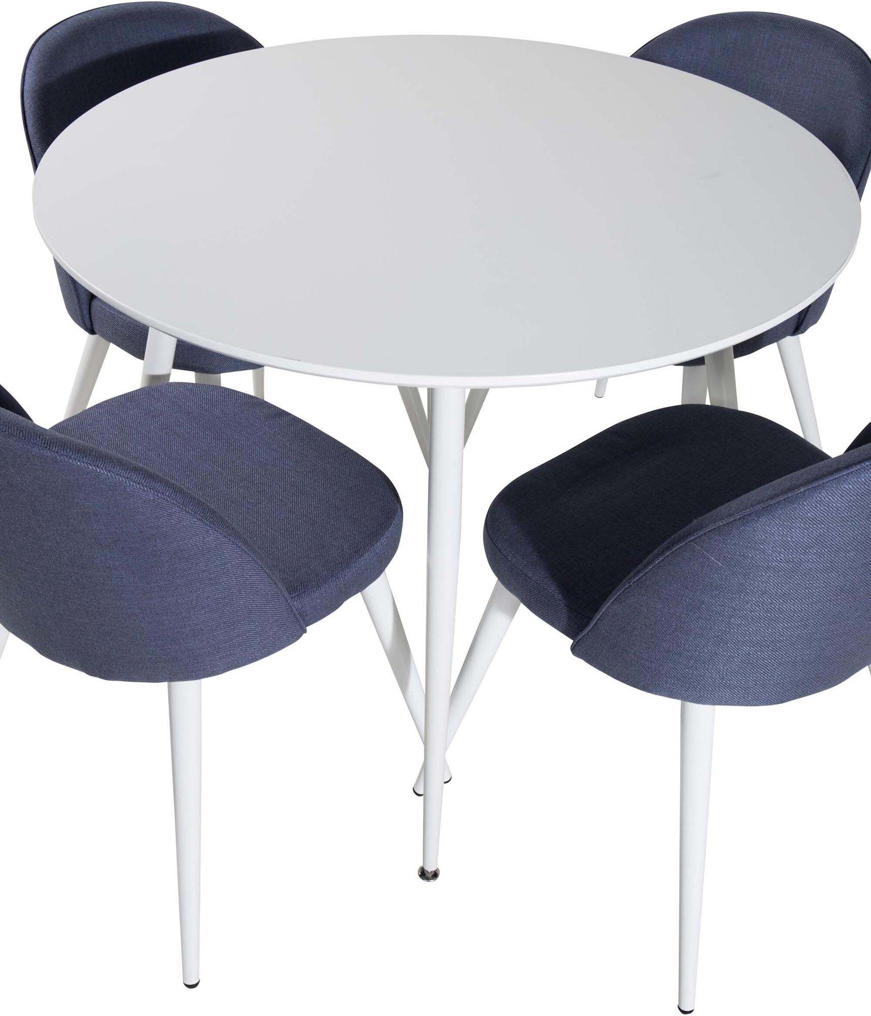 Plaza Esszimerset + Velvet ⌀100cm/4St. in Blau / Weiss präsentiert im Onlineshop von KAQTU Design AG. Esszimmerset ist von Venture Home