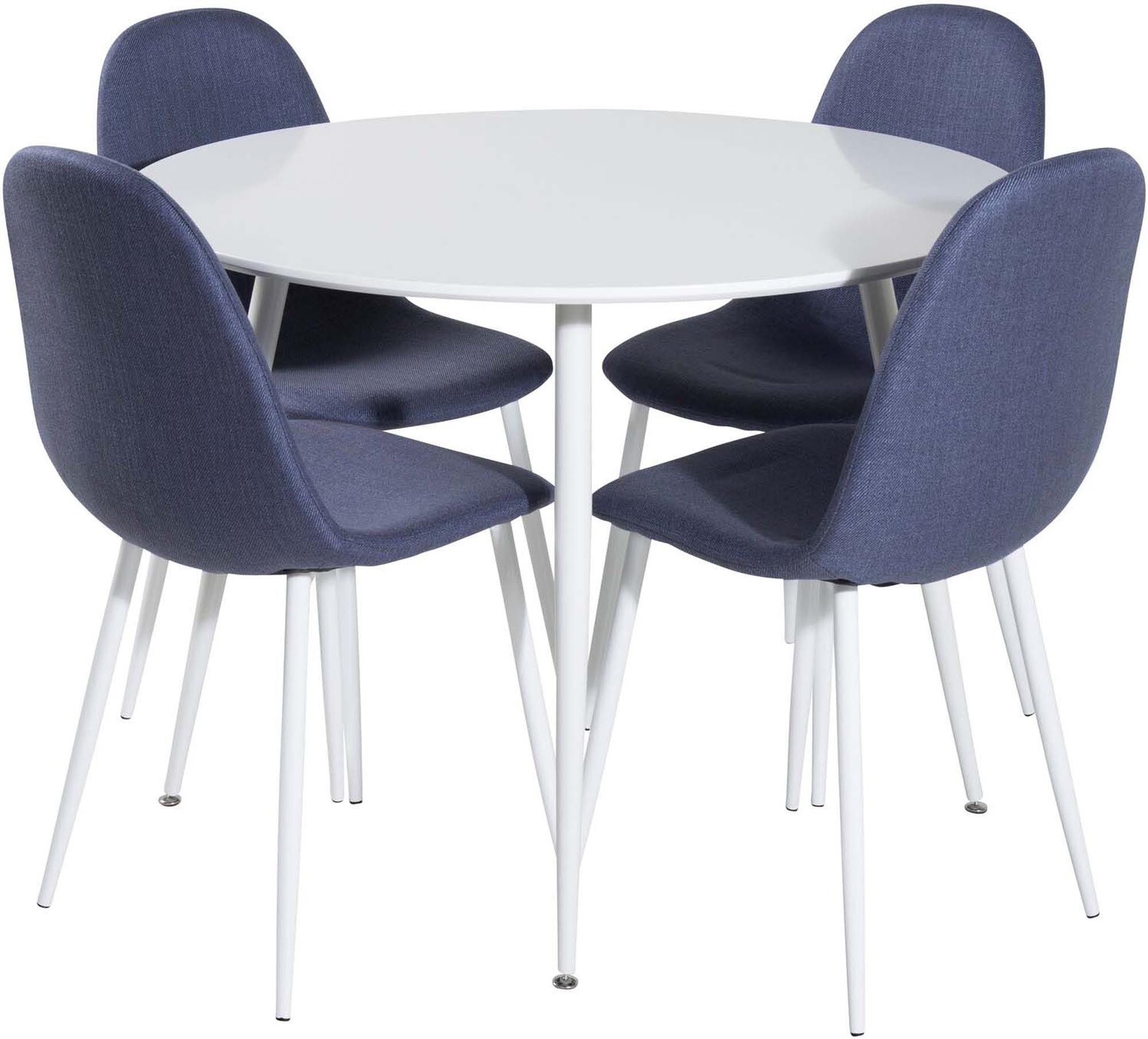 Stilvolles Plaza Esszimmerset mit rundem 100 cm Tisch und 4 luxuriösen Samtstühlen Polar für gemütliche Essrunden und elegantes Ambiente.