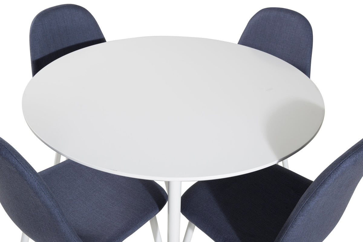 Plaza Esszimmerset + Polar ⌀100cm/4St. in Blau / Weiss präsentiert im Onlineshop von KAQTU Design AG. Esszimmerset ist von Venture Home