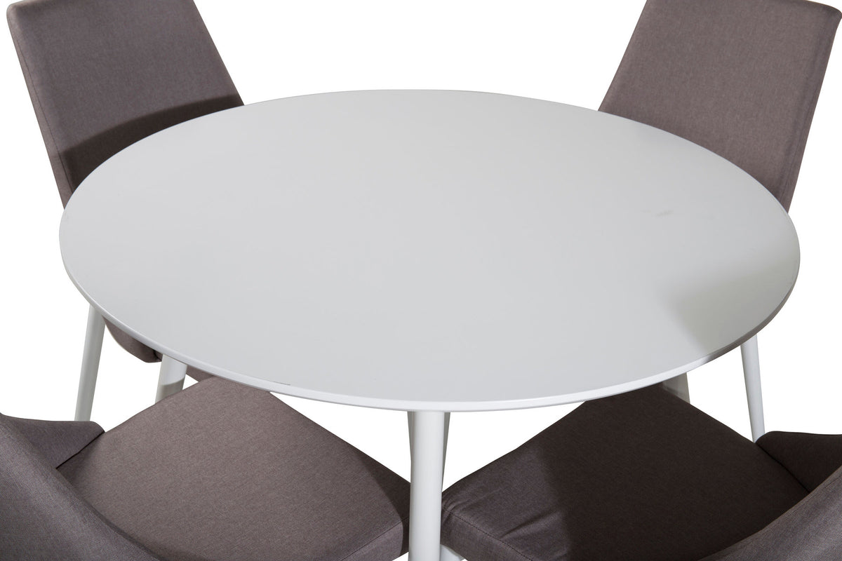 Plaza Esszimmerset + Leone ⌀100cm/4St. in Grau / Weiss präsentiert im Onlineshop von KAQTU Design AG. Esszimmerset ist von Venture Home