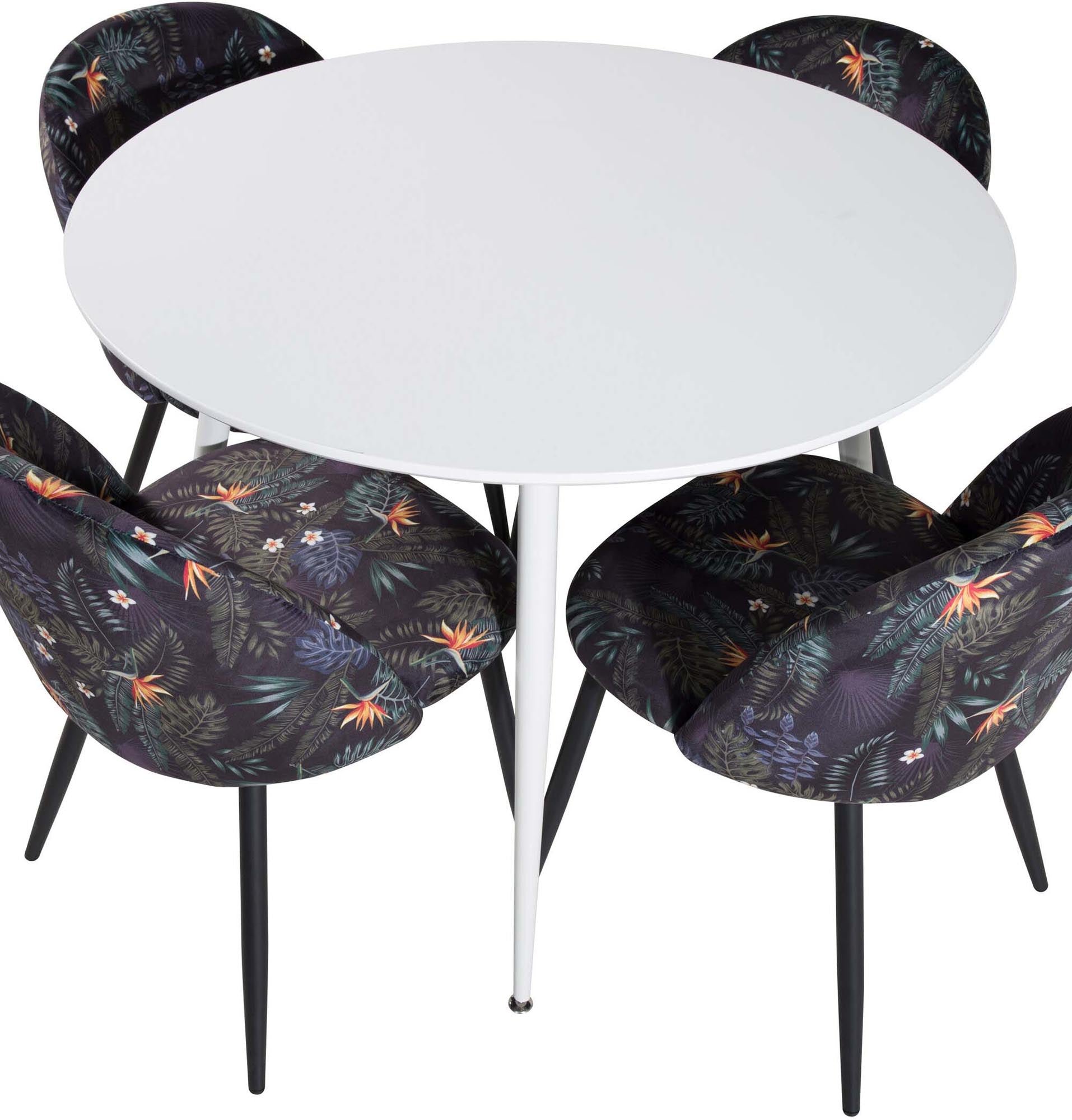 Elegantes Plaza Esszimerset mit 4 stilvollen Samtstühlen, Ø100cm, von Venture Home – ideal für gesellige Esszimmer-Momente.