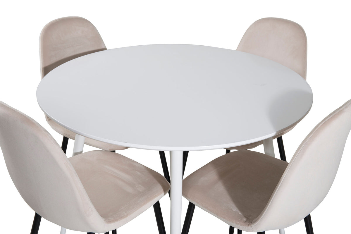 Plaza Esszimmerset + Polar ⌀100cm/4St. in Beige / Weiss / Schwarz präsentiert im Onlineshop von KAQTU Design AG. Esszimmerset ist von Venture Home