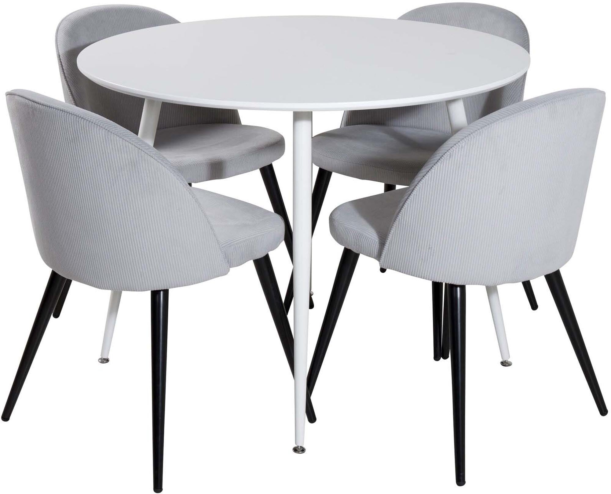 Plaza Esszimerset + Velvet ⌀100cm/4St. in Weiss / Schwarzgrau präsentiert im Onlineshop von KAQTU Design AG. Esszimmerset ist von Venture Home