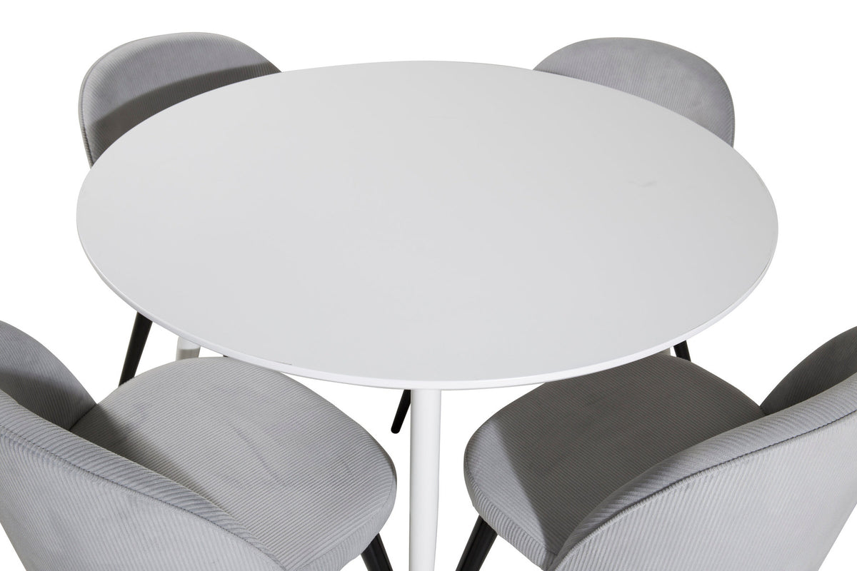 Plaza Esszimerset + Velvet ⌀100cm/4St. in Weiss / Schwarzgrau präsentiert im Onlineshop von KAQTU Design AG. Esszimmerset ist von Venture Home