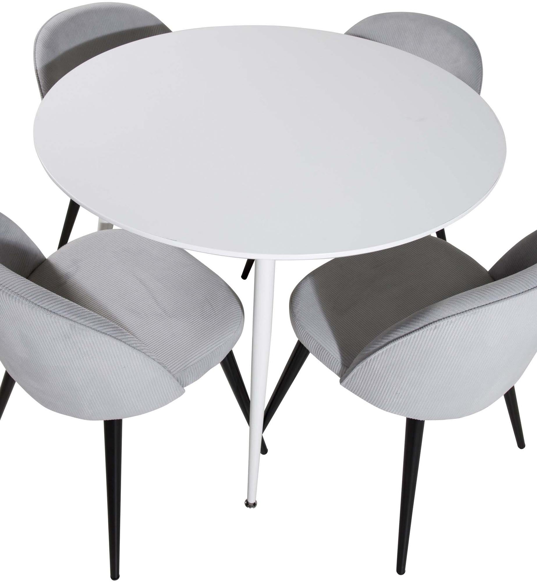 Plaza Esszimerset + Velvet ⌀100cm/4St. in Weiss / Schwarzgrau präsentiert im Onlineshop von KAQTU Design AG. Esszimmerset ist von Venture Home