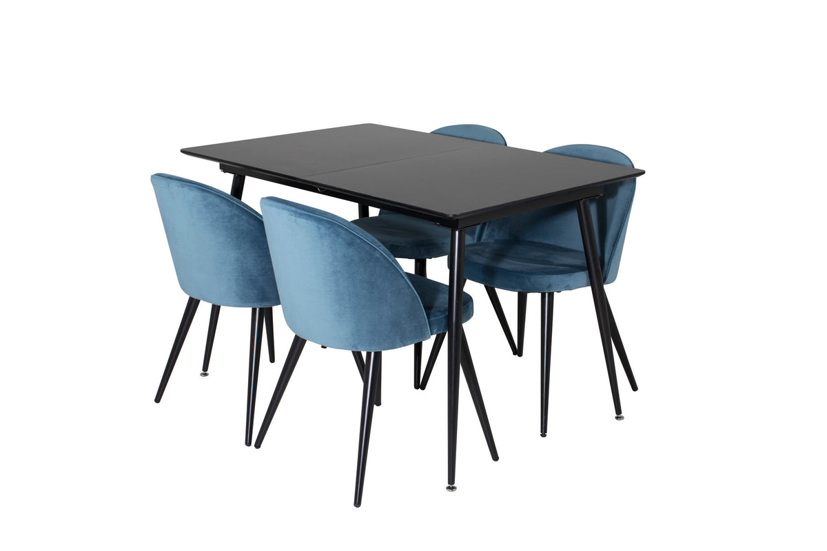 Silar Esszimmerset ausziehbar + Velvet 120cm/4St. in Schwarz / Blau präsentiert im Onlineshop von KAQTU Design AG. Esszimmerset ist von Venture Home