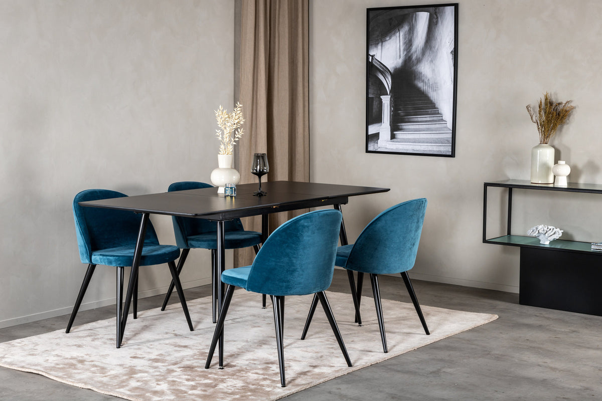 Silar Esszimmerset ausziehbar + Velvet 120cm/4St. in Schwarz / Blau präsentiert im Onlineshop von KAQTU Design AG. Esszimmerset ist von Venture Home