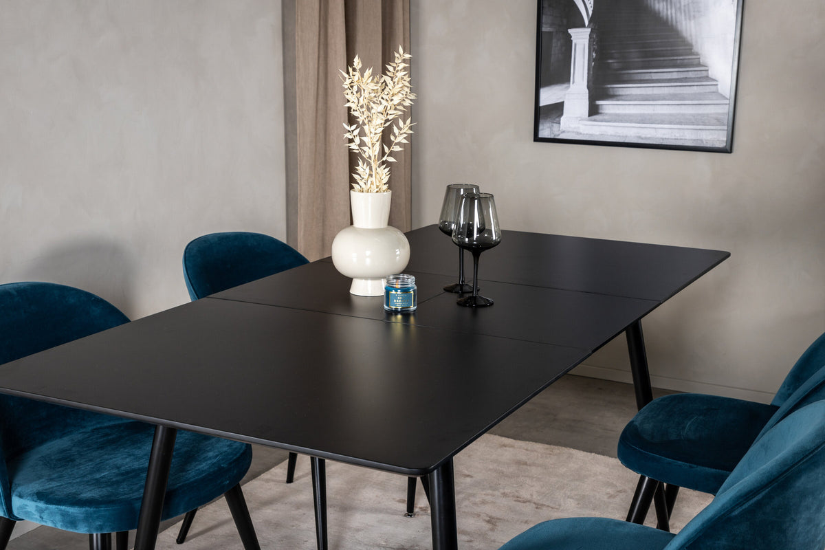 Silar Esszimmerset ausziehbar + Velvet 120cm/4St. in Schwarz / Blau präsentiert im Onlineshop von KAQTU Design AG. Esszimmerset ist von Venture Home