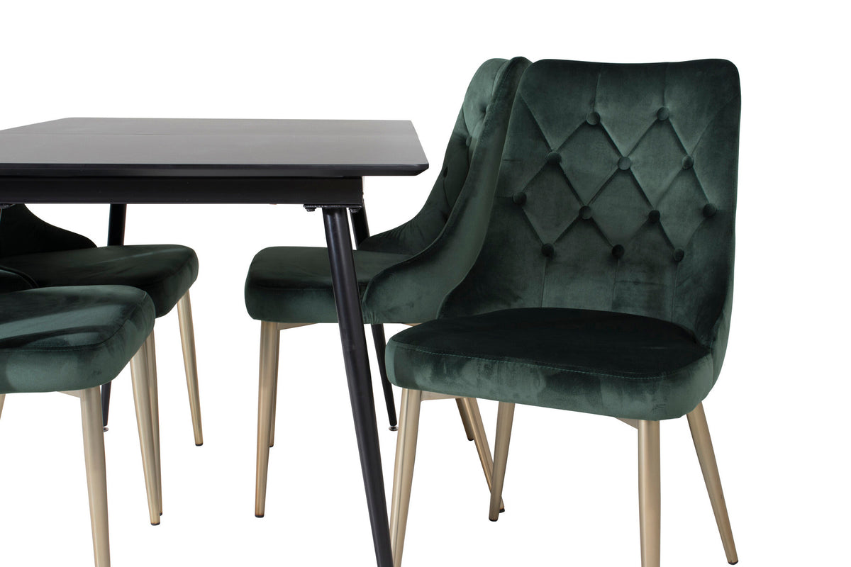 Silar Esszimmerset ausziehbar + Velvet Deluxe 120cm/4St. in Gold, Grün präsentiert im Onlineshop von KAQTU Design AG. Esszimmerset ist von Venture Home