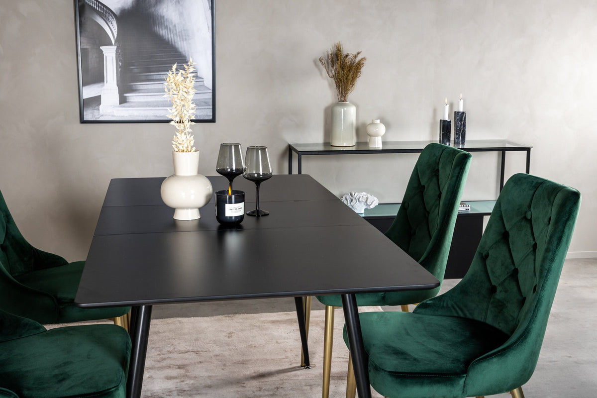 Silar Esszimmerset ausziehbar + Velvet Deluxe 120cm/4St. in Gold, Grün präsentiert im Onlineshop von KAQTU Design AG. Esszimmerset ist von Venture Home