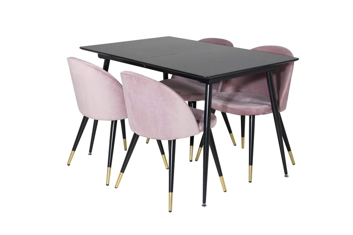 Silar Esszimmerset ausziehbar + Velvet 120cm/4St. in Schwarz / Altrosa / Gold präsentiert im Onlineshop von KAQTU Design AG. Esszimmerset ist von Venture Home