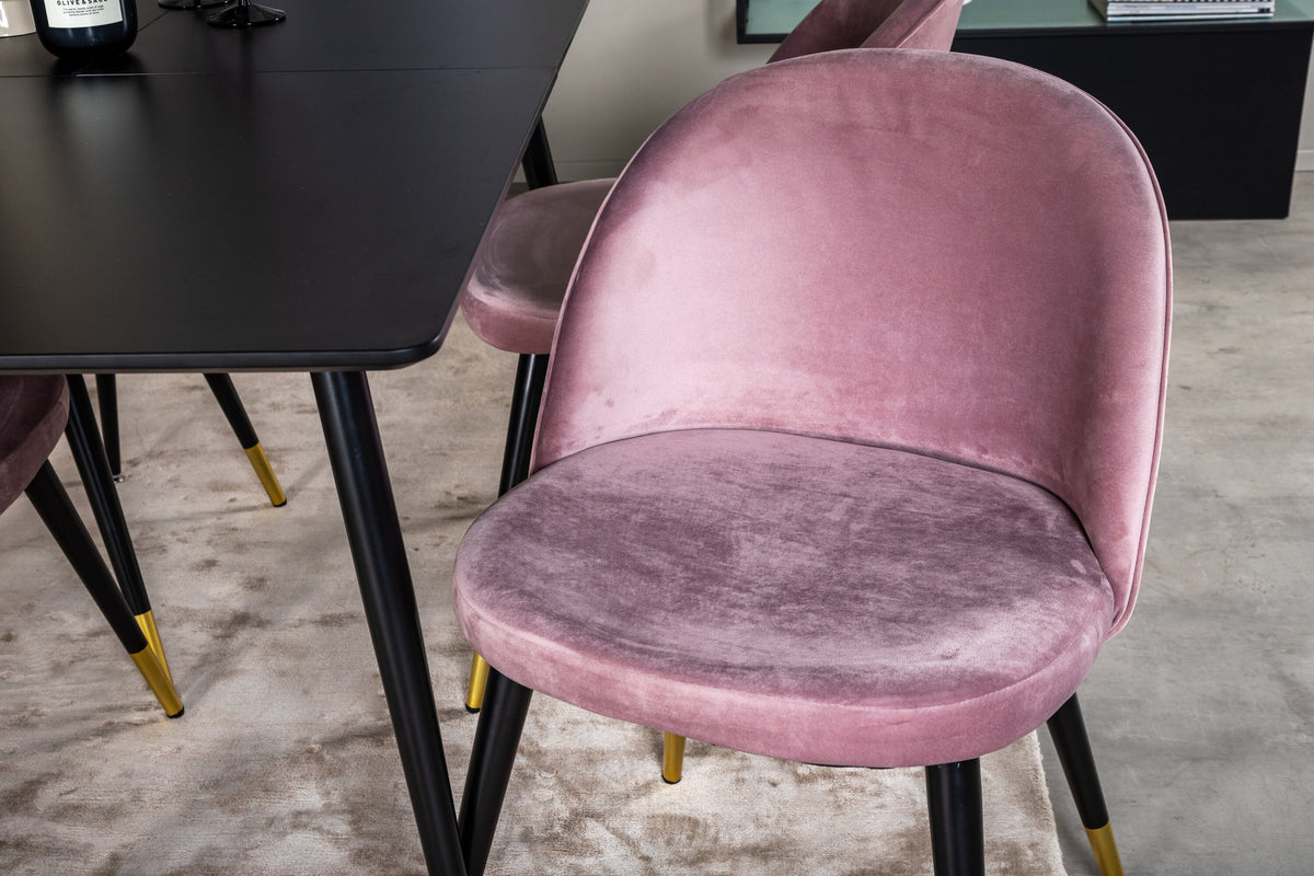 Silar Esszimmerset ausziehbar + Velvet 120cm/4St. in Schwarz / Altrosa / Gold präsentiert im Onlineshop von KAQTU Design AG. Esszimmerset ist von Venture Home