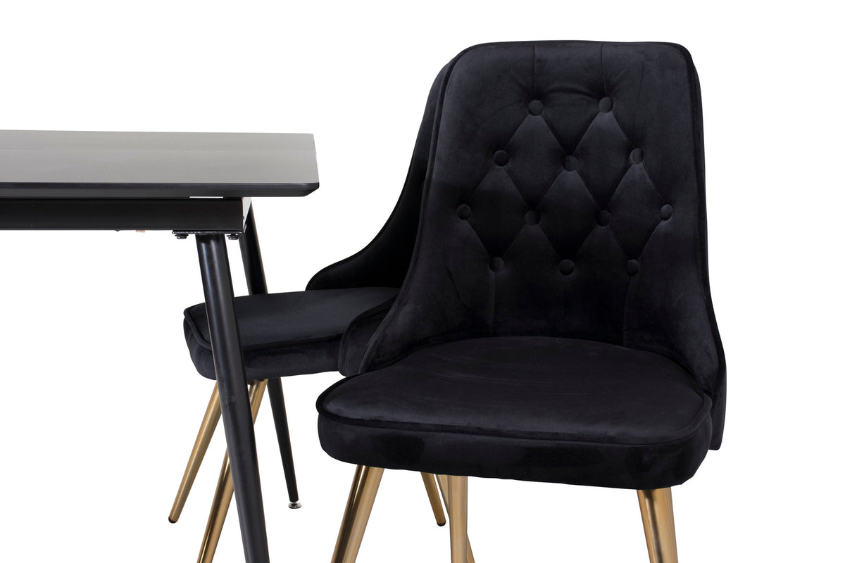 Silar Esszimmerset ausziehbar + Velvet Deluxe 120cm/4St. in Schwarz / Gold präsentiert im Onlineshop von KAQTU Design AG. Esszimmerset ist von Venture Home