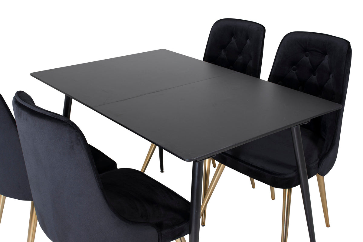 Silar Esszimmerset ausziehbar + Velvet Deluxe 120cm/4St. in Schwarz / Gold präsentiert im Onlineshop von KAQTU Design AG. Esszimmerset ist von Venture Home