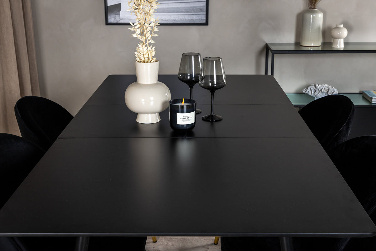 Silar Esszimmerset ausziehbar + Velvet 120cm/4St. in Schwarz / Gold präsentiert im Onlineshop von KAQTU Design AG. Esszimmerset ist von Venture Home