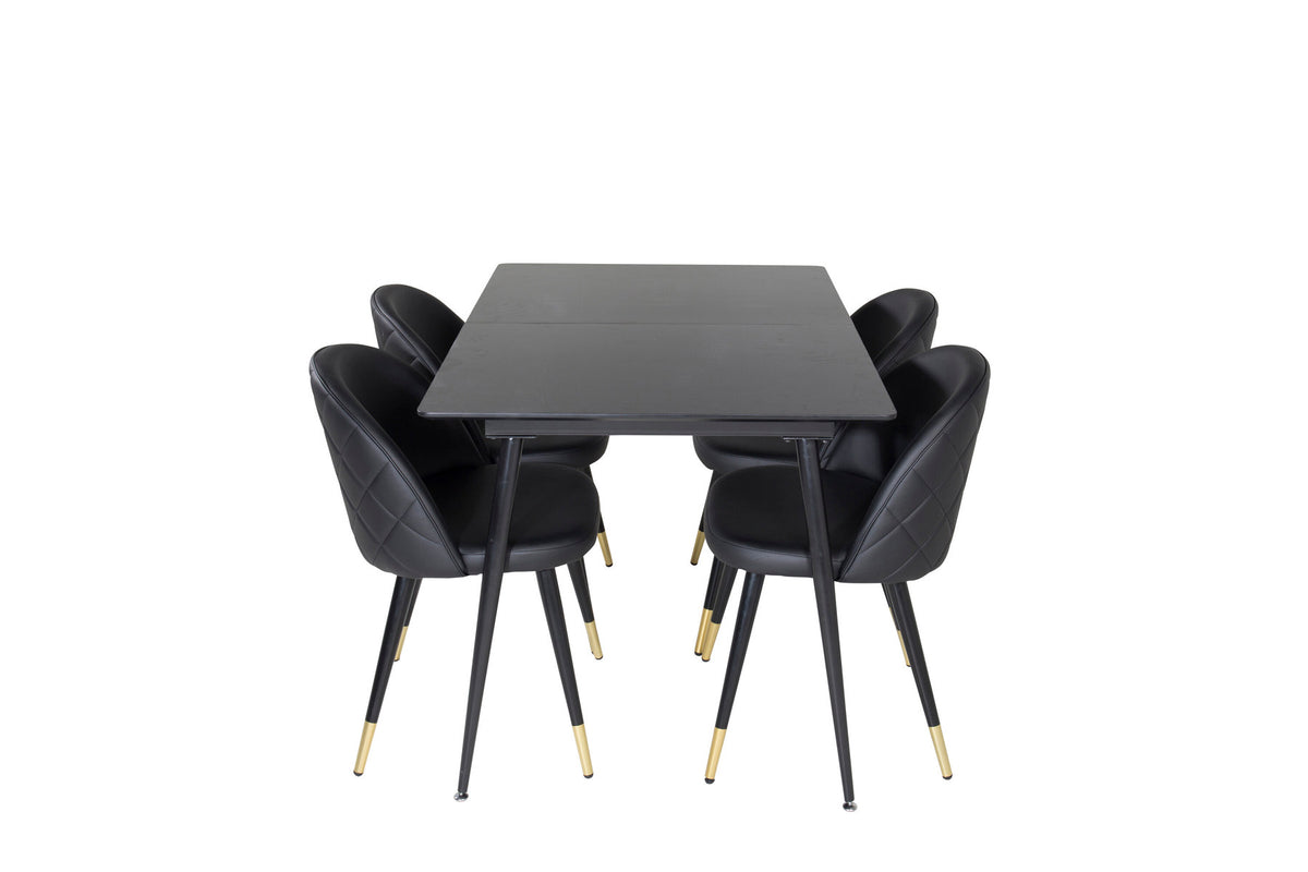 Silar Esszimmerset ausziehbar + Velvet 120cm/4St. in Gold / Schwarz präsentiert im Onlineshop von KAQTU Design AG. Esszimmerset ist von Venture Home