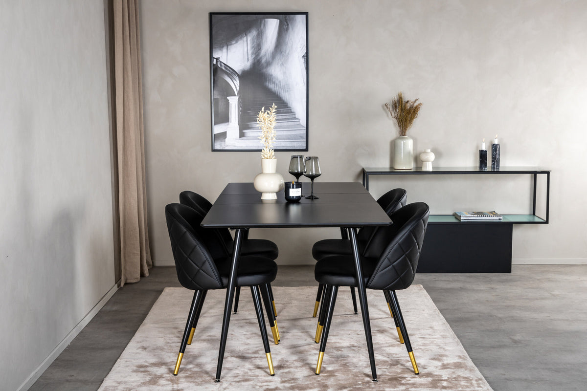 Silar Esszimmerset ausziehbar + Velvet 120cm/4St. in Gold / Schwarz präsentiert im Onlineshop von KAQTU Design AG. Esszimmerset ist von Venture Home