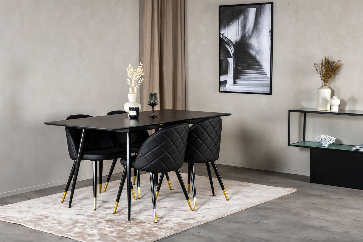 Silar Esszimmerset ausziehbar + Velvet 120cm/4St. in Gold / Schwarz präsentiert im Onlineshop von KAQTU Design AG. Esszimmerset ist von Venture Home