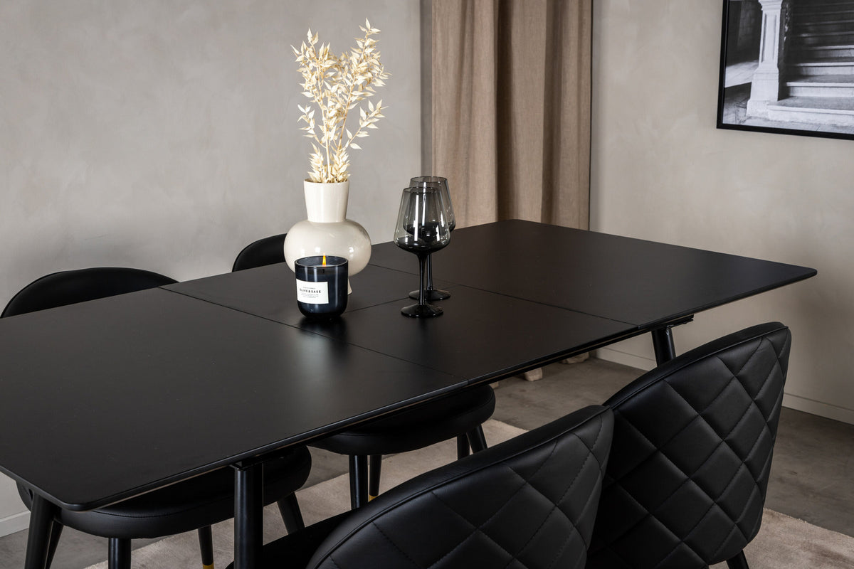 Silar Esszimmerset ausziehbar + Velvet 120cm/4St. in Gold / Schwarz präsentiert im Onlineshop von KAQTU Design AG. Esszimmerset ist von Venture Home