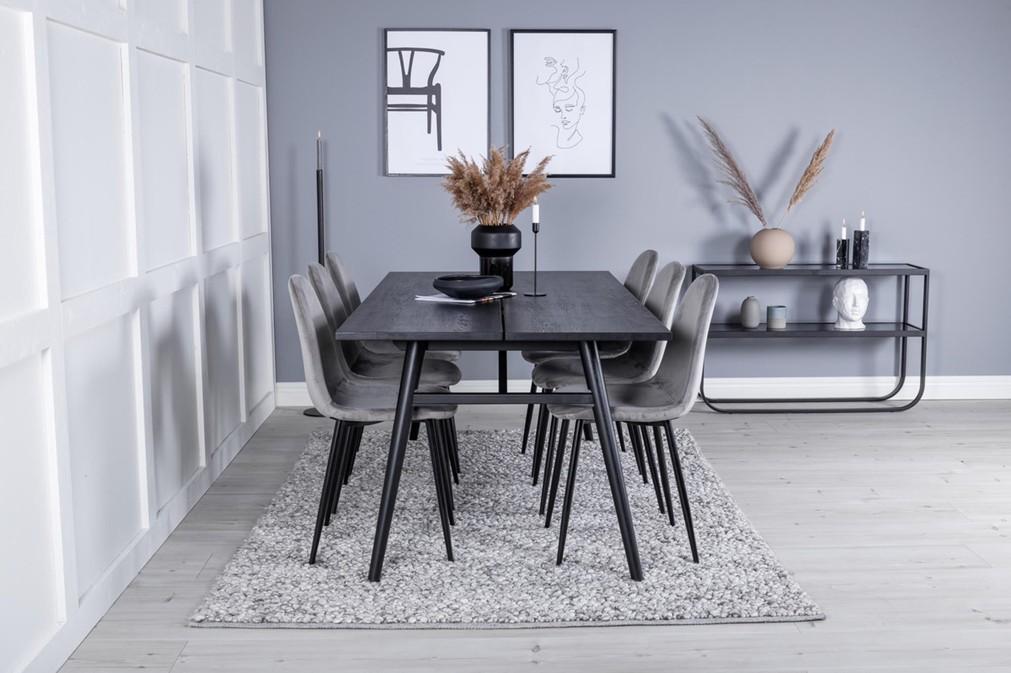Sleek Esszimmerset ausziehbar + Polar 195cm/6St. in Schwarzgrau präsentiert im Onlineshop von KAQTU Design AG. Esszimmerset ist von Venture Home