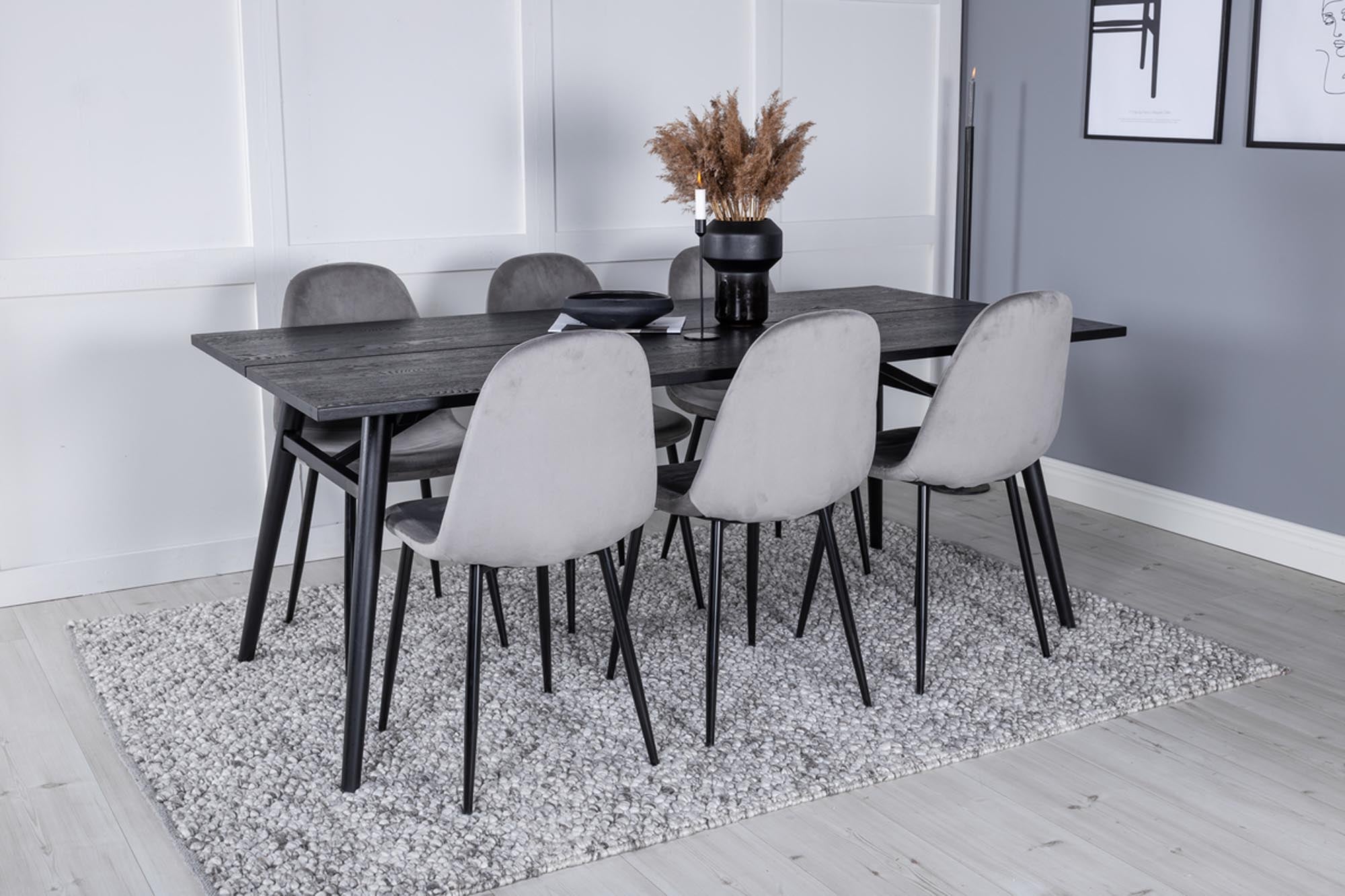 Sleek Esszimmerset ausziehbar + Polar 195cm/6St. in Schwarzgrau präsentiert im Onlineshop von KAQTU Design AG. Esszimmerset ist von Venture Home