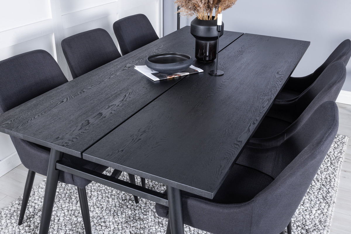 Sleek Esszimmerset ausziehbar + Plaza 195cm/6St. in Schwarz präsentiert im Onlineshop von KAQTU Design AG. Esszimmerset ist von Venture Home