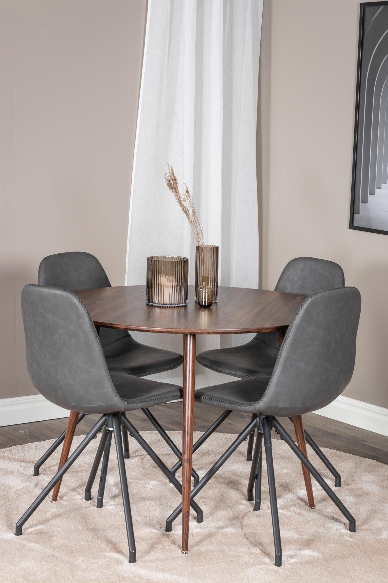 Plaza Esszimmerset + Polar ⌀100cm/4St. in Braun / Grau präsentiert im Onlineshop von KAQTU Design AG. Esszimmerset ist von Venture Home