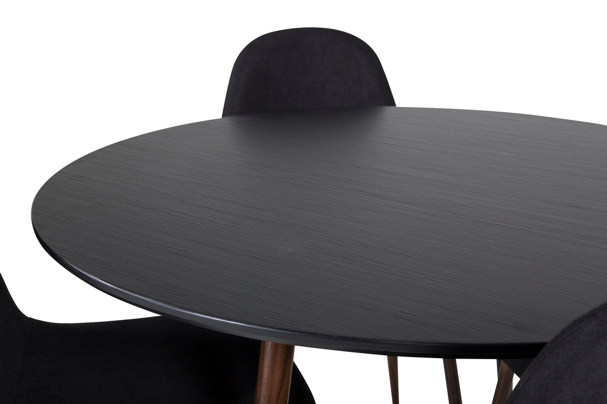 Plaza Esszimmerset + Polar ⌀100cm/4St. in Schwarz / Braun präsentiert im Onlineshop von KAQTU Design AG. Esszimmerset ist von Venture Home