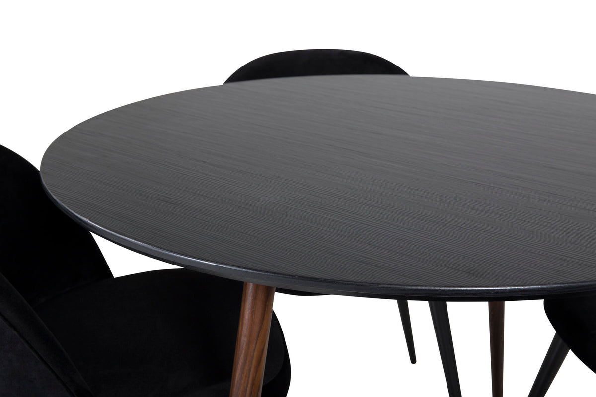 Plaza Esszimerset + Velvet ⌀100cm/4St. in Schwarz / Braun präsentiert im Onlineshop von KAQTU Design AG. Esszimmerset ist von Venture Home