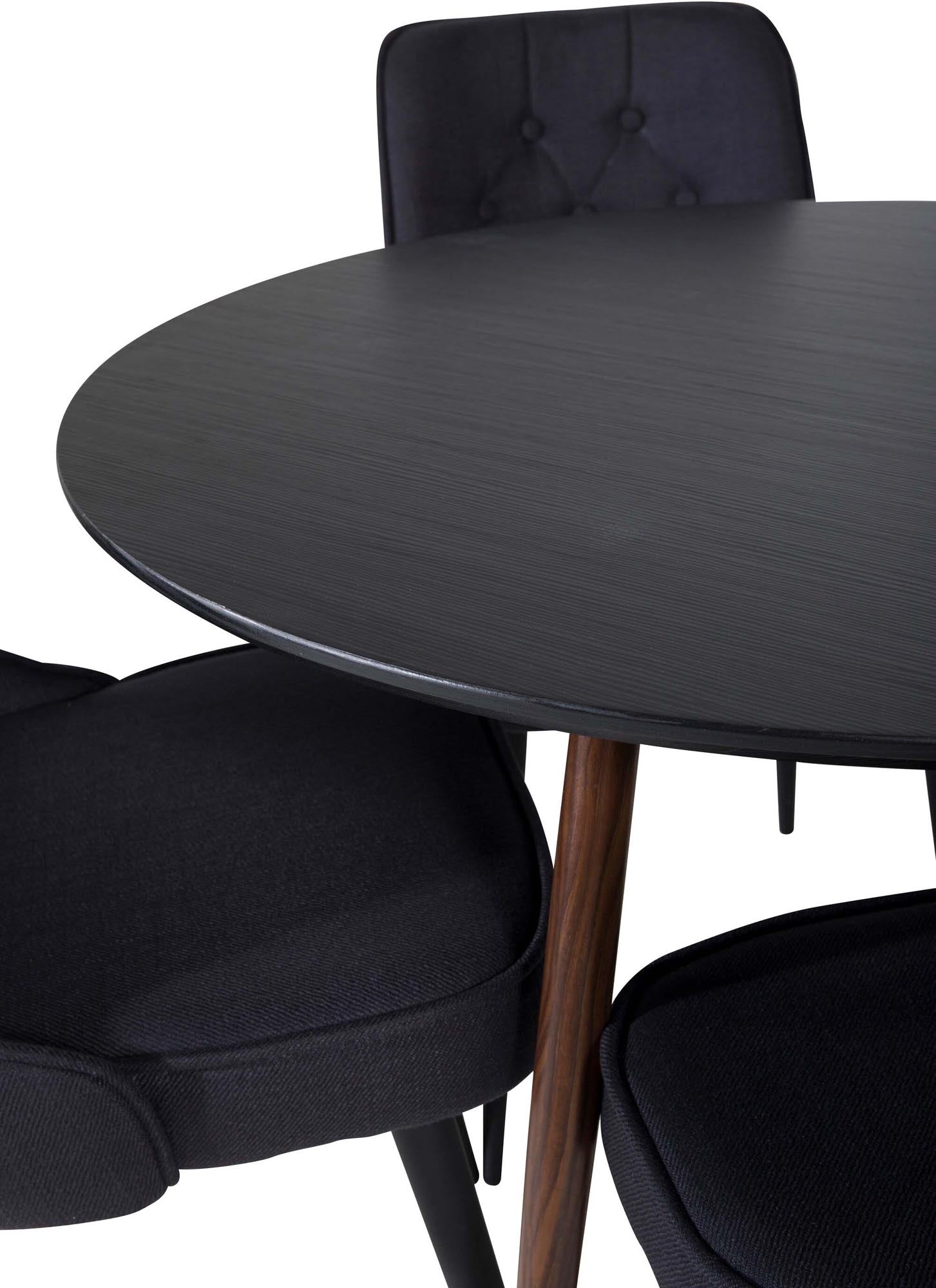 Elegantes Plaza Esszimerset mit Velvet Deluxe Stühlen, 100 cm Durchmesser. Ideal für 4 Personen, vereint Stil und Komfort für unvergessliche Momente.