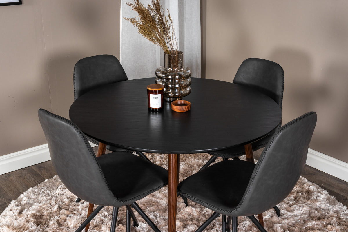 Plaza Esszimmerset + Polar ⌀100cm/4St. in Schwarz präsentiert im Onlineshop von KAQTU Design AG. Esszimmerset ist von Venture Home