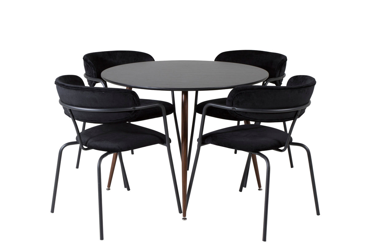 Plaza Esszimmerset + Arrow ⌀100cm/4St. in Schwarz präsentiert im Onlineshop von KAQTU Design AG. Esszimmerset ist von Venture Home
