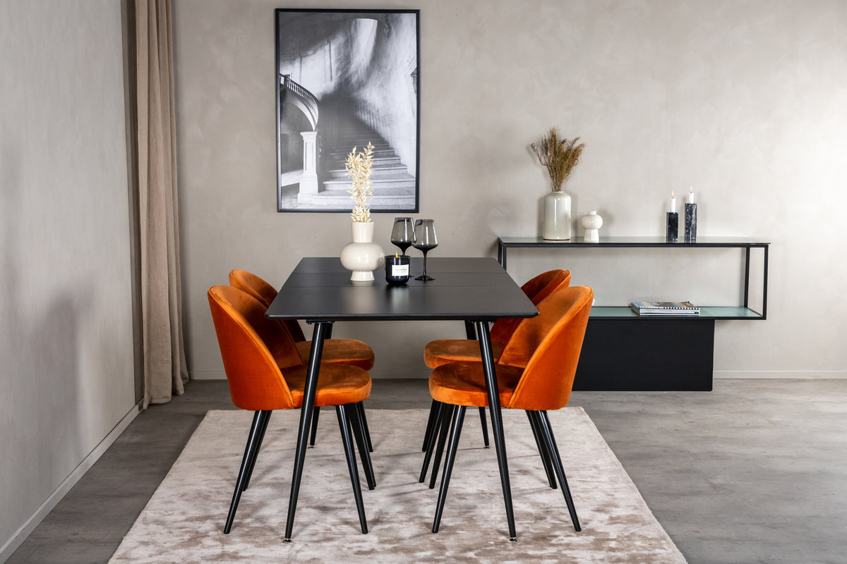 Silar Esszimmerset ausziehbar + Velvet 120cm/4St. in Schwarz / Rostorange präsentiert im Onlineshop von KAQTU Design AG. Esszimmerset ist von Venture Home