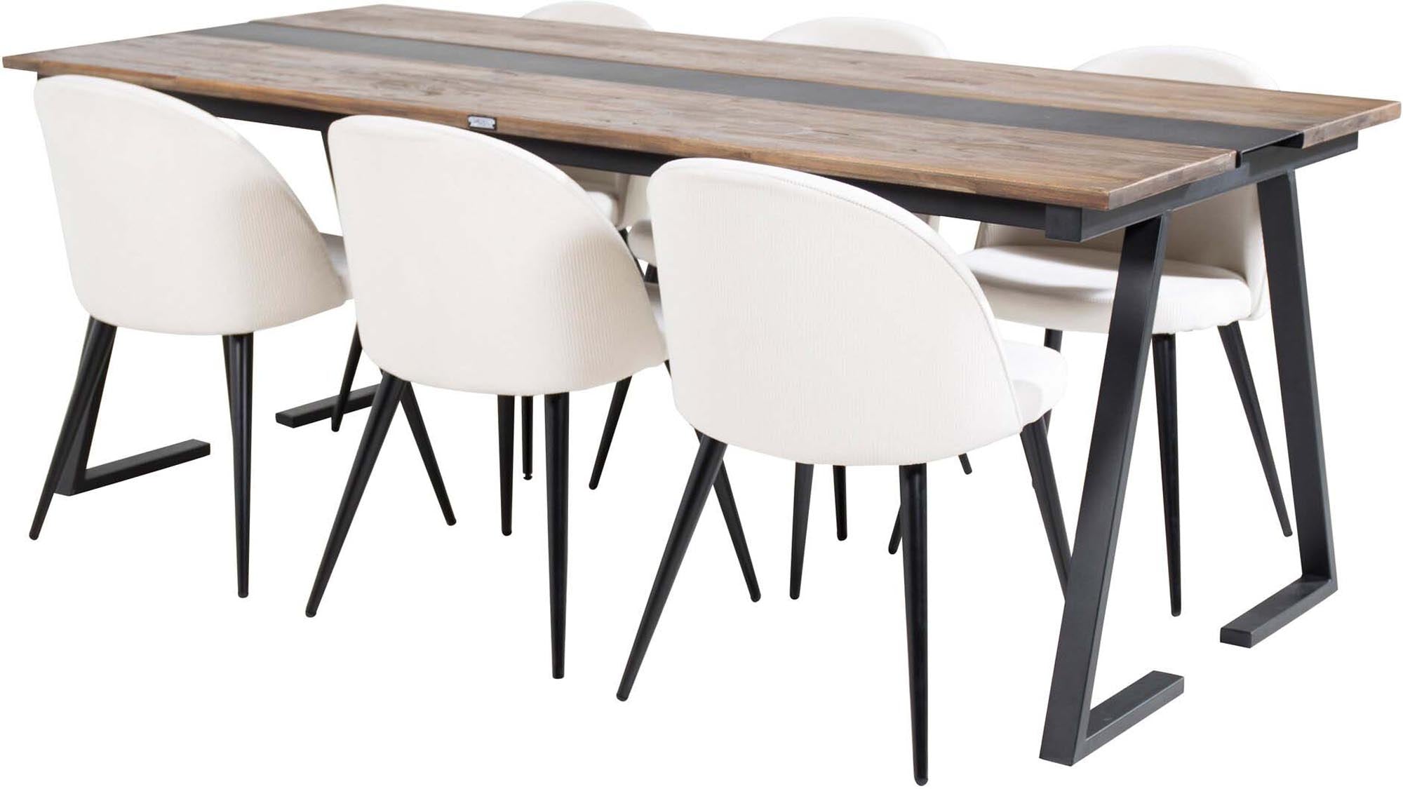Jakarta Esszimmerset + Velvet 200cm/6St. in Schwarz-Weiss präsentiert im Onlineshop von KAQTU Design AG. Esszimmerset ist von Venture Home