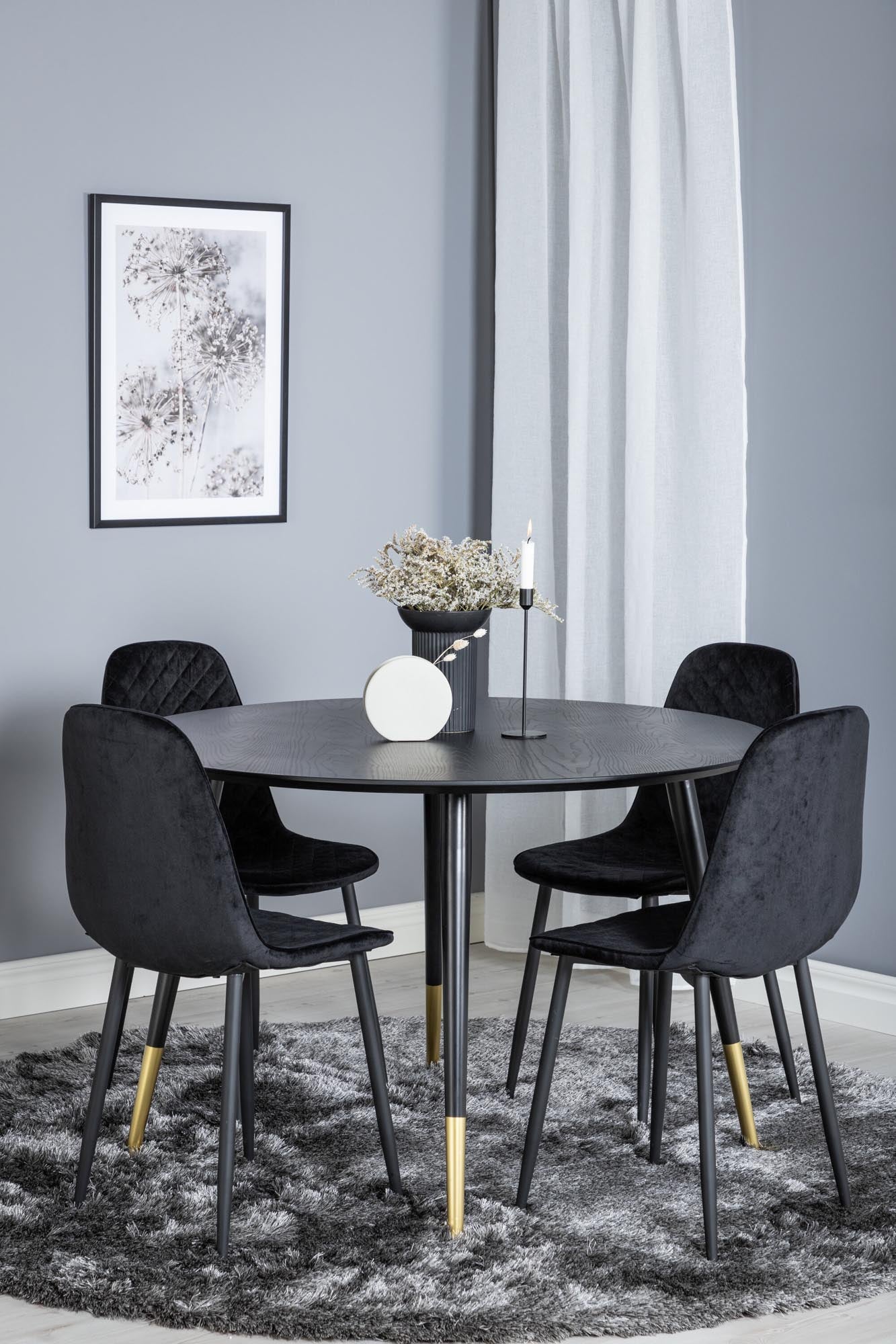 Dipp Esszimmerset + Polar ⌀115cm/4St. in Schwarz / Gold präsentiert im Onlineshop von KAQTU Design AG. Esszimmerset ist von Venture Home