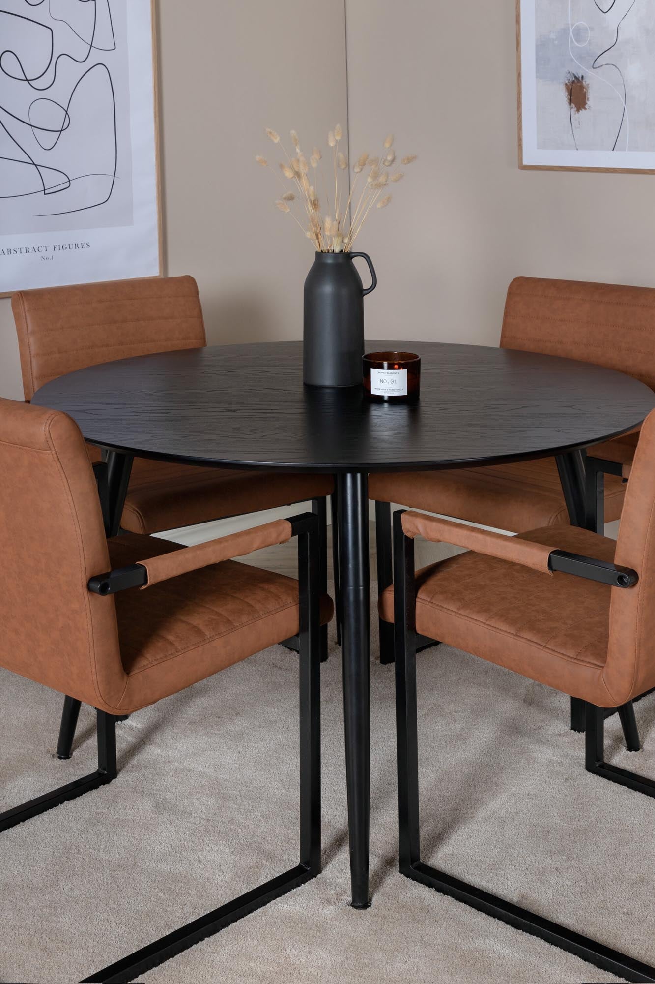 Dipp Esszimmerset + Art ⌀115cm/4St. in Schwarz Braun präsentiert im Onlineshop von KAQTU Design AG. Esszimmerset ist von Venture Home