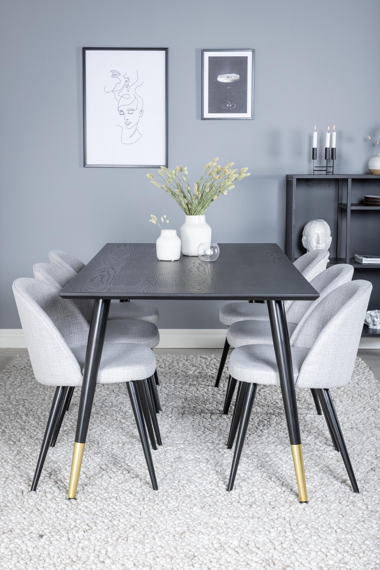 Dipp Esszimmerset + Velvet 180cm/6St. in Schwarz / Hellgrau präsentiert im Onlineshop von KAQTU Design AG. Esszimmerset ist von Venture Home