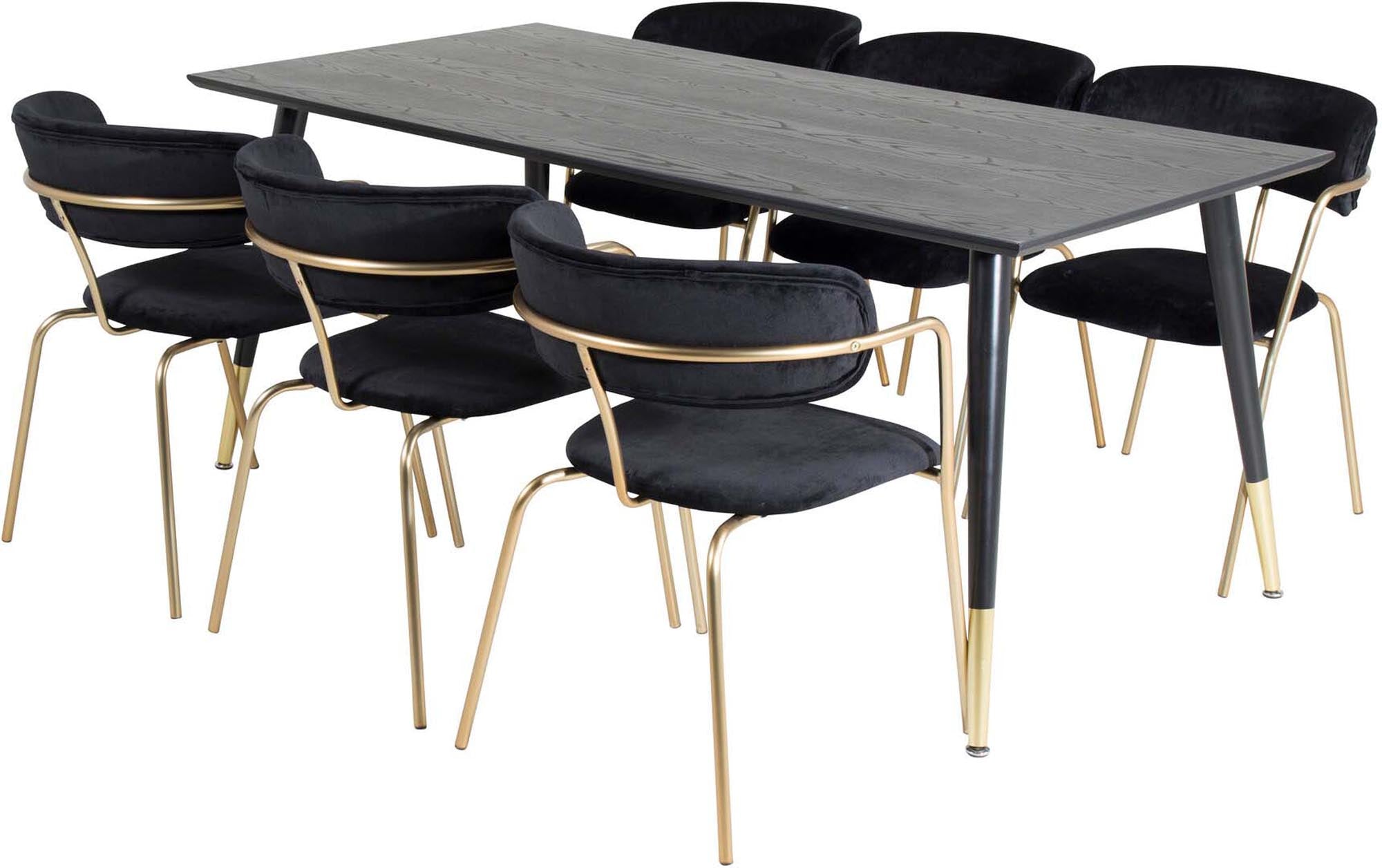 Dipp Esszimmerset + Arrow 180cm/6St. in Schwarzgold präsentiert im Onlineshop von KAQTU Design AG. Esszimmerset ist von Venture Home