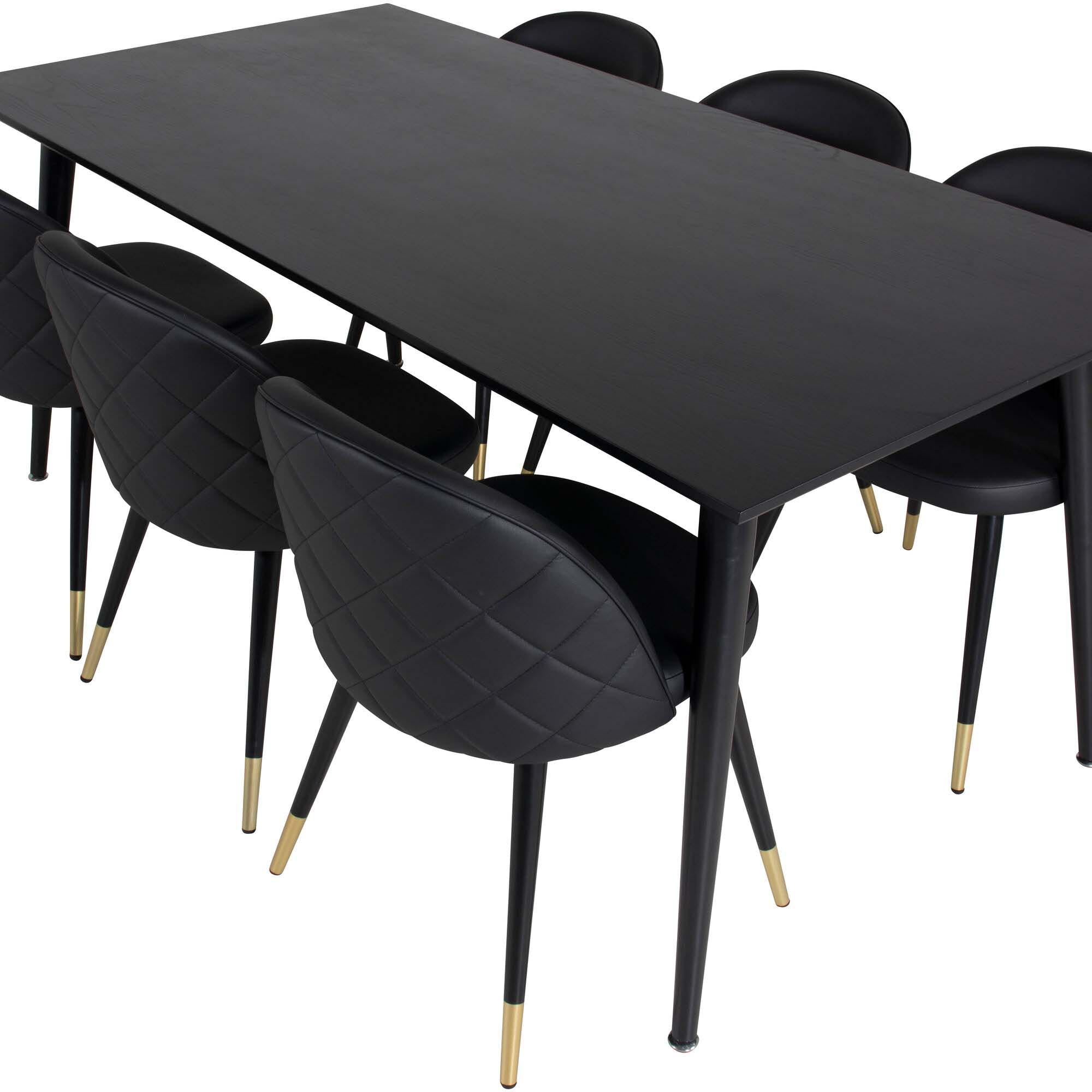 Dipp Esszimmerset + Velvet 180cm/6St. in Schwarz / Gold präsentiert im Onlineshop von KAQTU Design AG. Esszimmerset ist von Venture Home