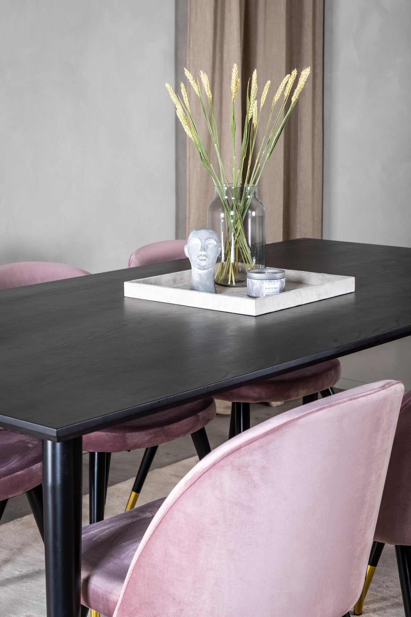 Dipp Esszimmerset + Velvet 180cm/6St. in Schwarz / Altrosa / Gold präsentiert im Onlineshop von KAQTU Design AG. Esszimmerset ist von Venture Home