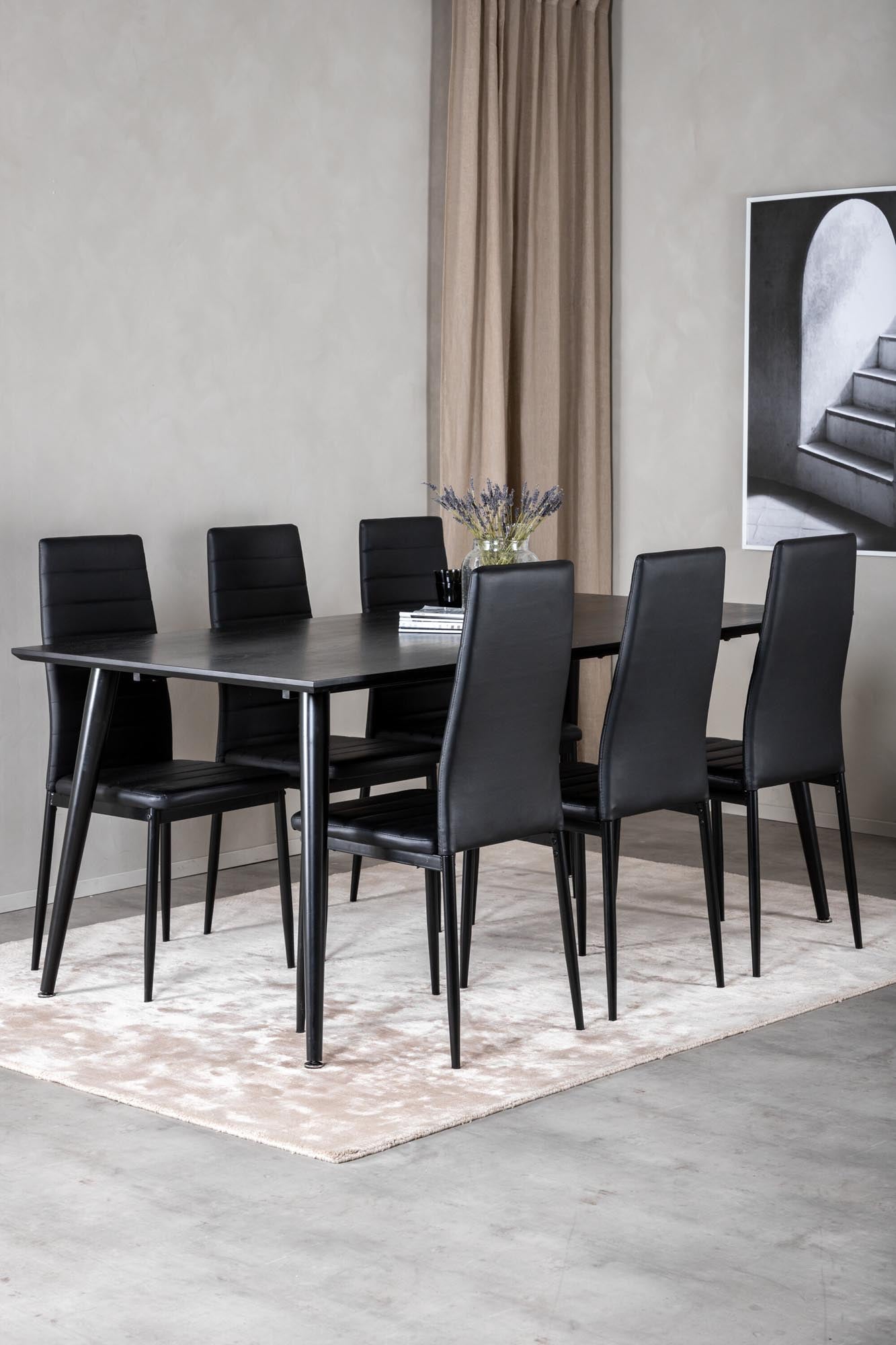 Dipp Esszimmerset + Slim 180cm/6St. in Schwarz präsentiert im Onlineshop von KAQTU Design AG. Esszimmerset ist von Venture Home