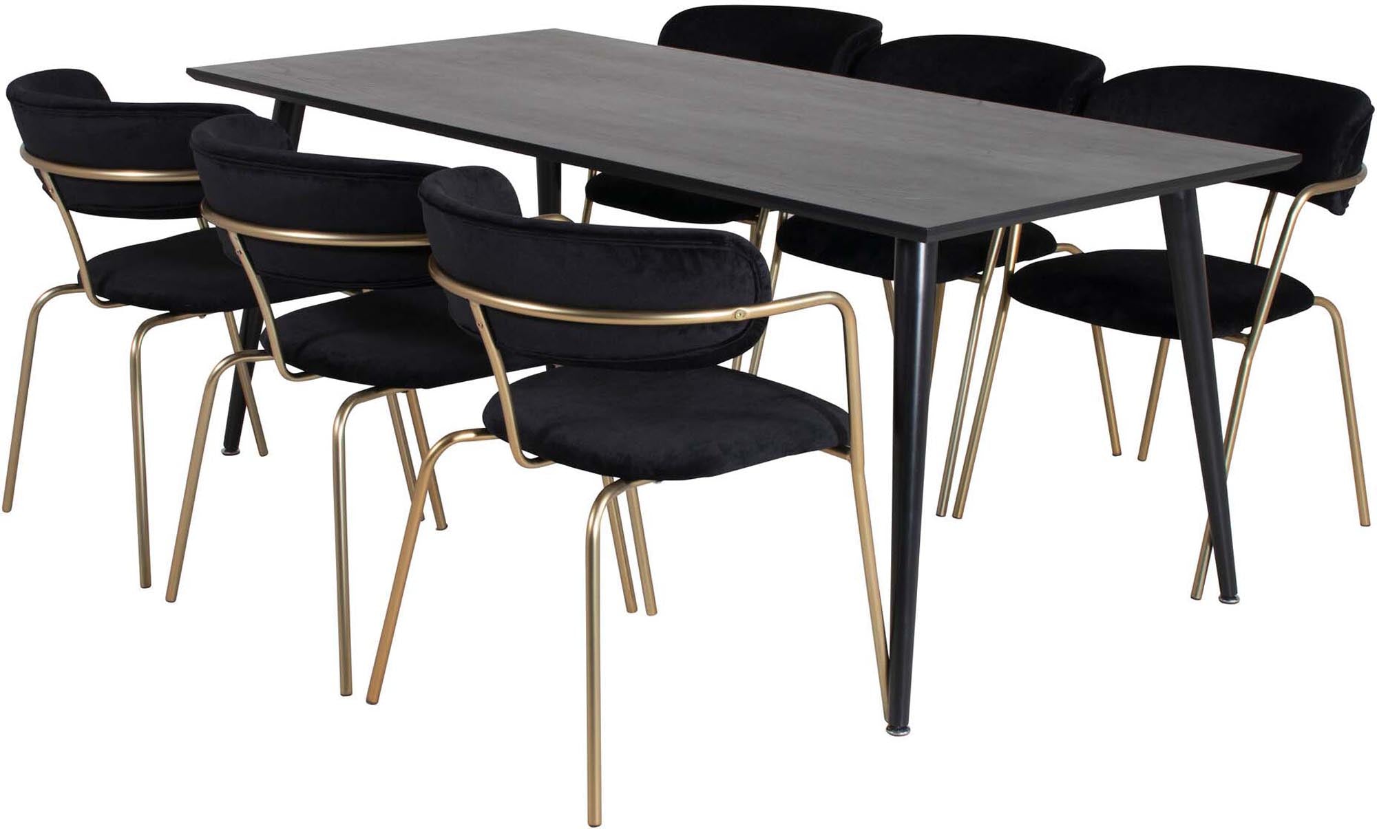 Dipp Esszimmerset + Arrow 180cm/6St. in Schwarz / Gold präsentiert im Onlineshop von KAQTU Design AG. Esszimmerset ist von Venture Home