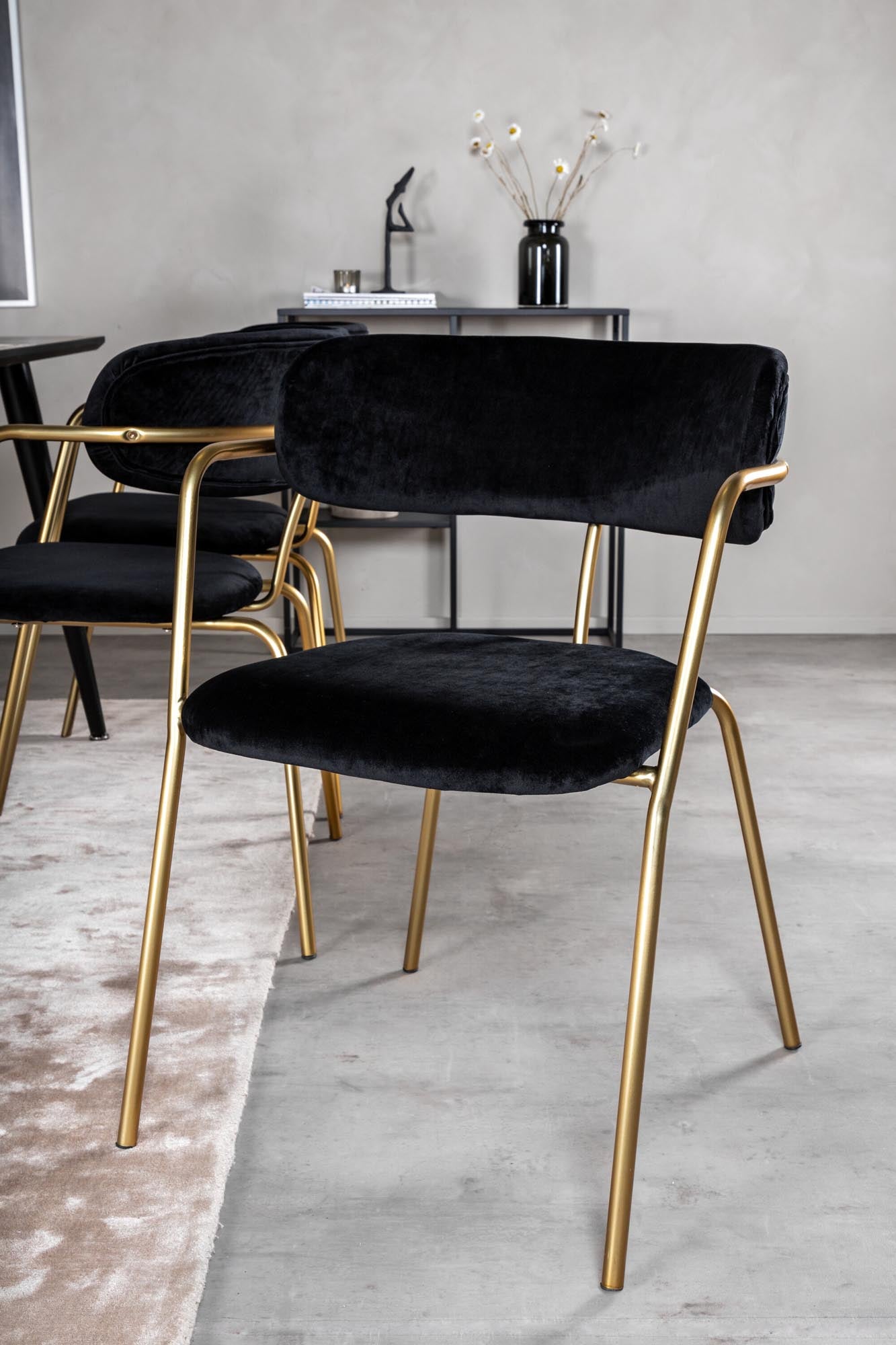 Dipp Esszimmerset + Arrow 180cm/6St. in Schwarz / Gold präsentiert im Onlineshop von KAQTU Design AG. Esszimmerset ist von Venture Home