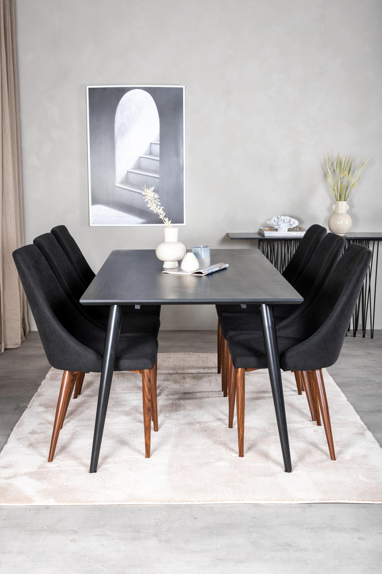 Dipp Esszimmerset + Leone 180cm/6St. in Schwarz, Natur präsentiert im Onlineshop von KAQTU Design AG. Esszimmerset ist von Venture Home