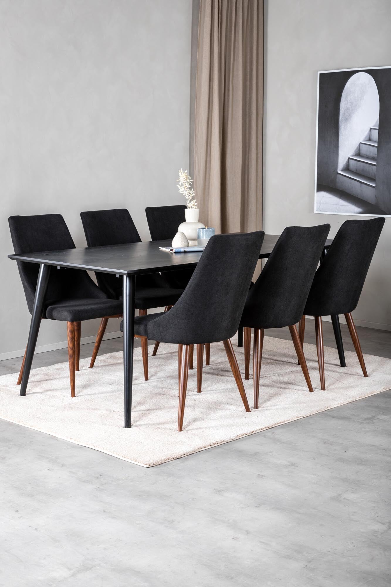 Dipp Esszimmerset + Leone 180cm/6St. in Schwarz, Natur präsentiert im Onlineshop von KAQTU Design AG. Esszimmerset ist von Venture Home