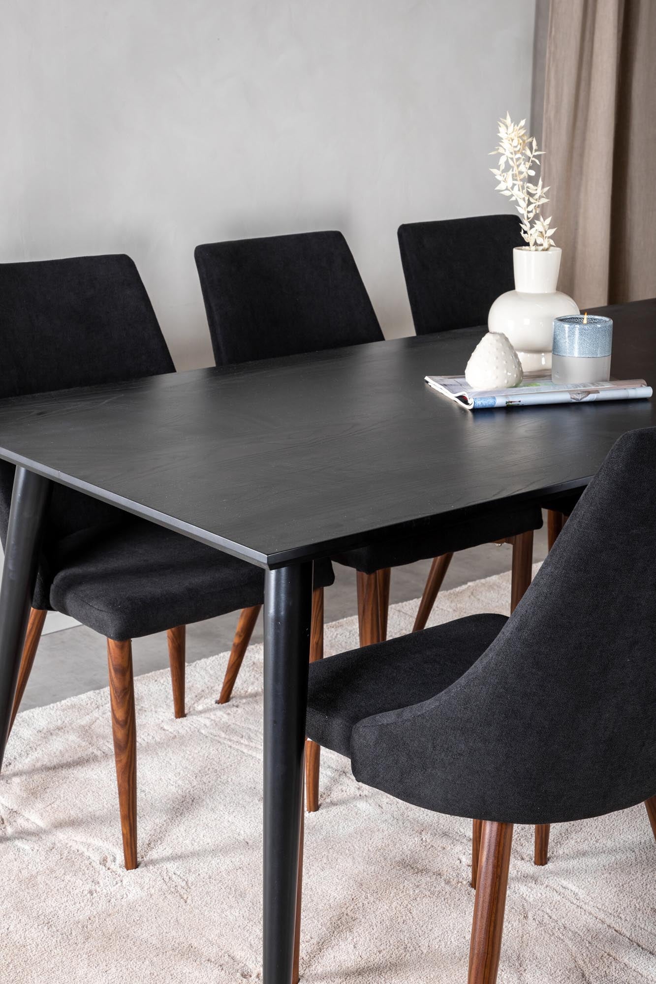 Dipp Esszimmerset + Leone 180cm/6St. in Schwarz, Natur präsentiert im Onlineshop von KAQTU Design AG. Esszimmerset ist von Venture Home